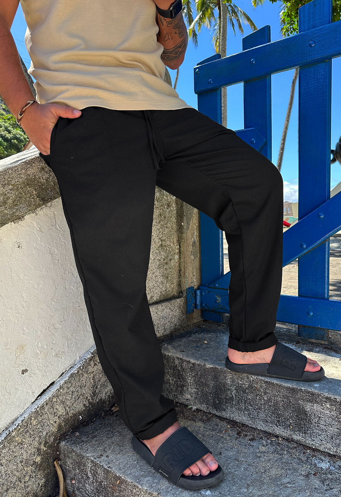 Calça De Linho Masculina Resort Casual Premium Preta a partir