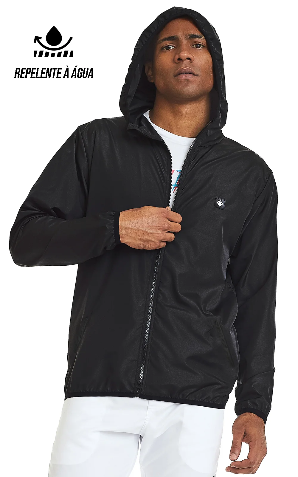 jaqueta masculina corta vento com capuz esportiva ace preta