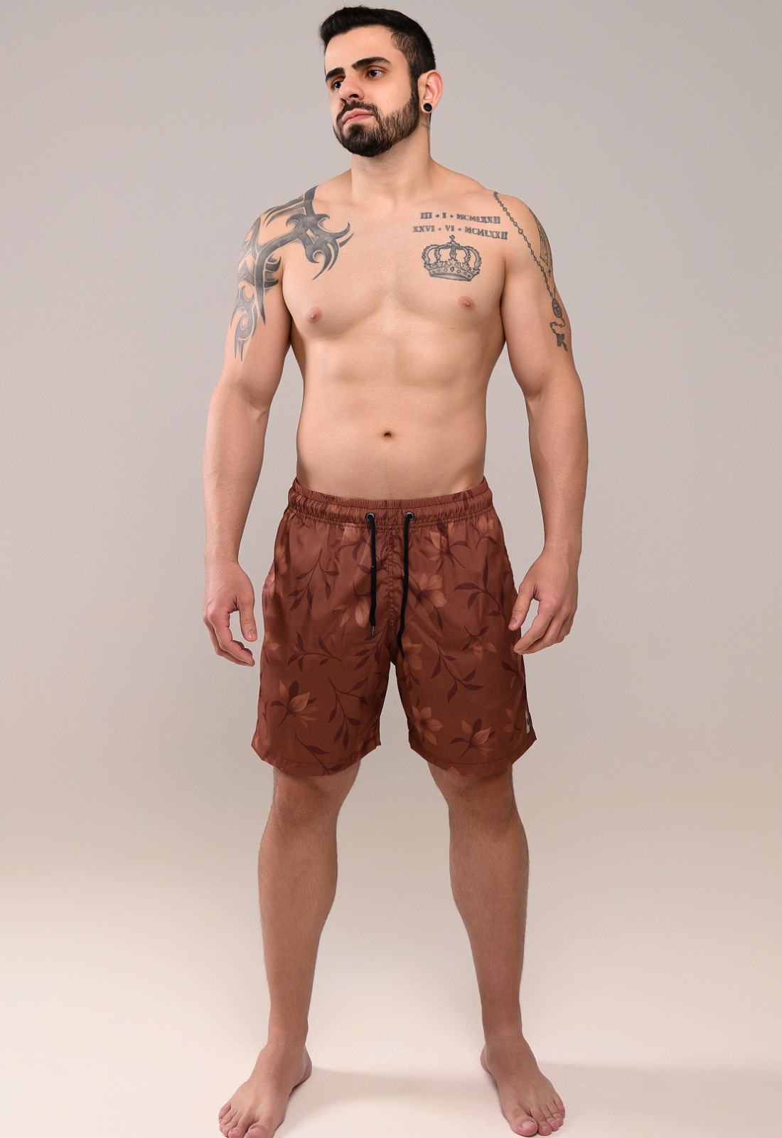 Shorts Praia Masculino Estampado Brown a partir de R$142,40