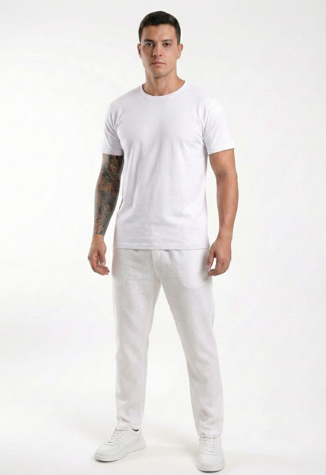 Calça De Linho Masculina Casual Resort Premium - Branca