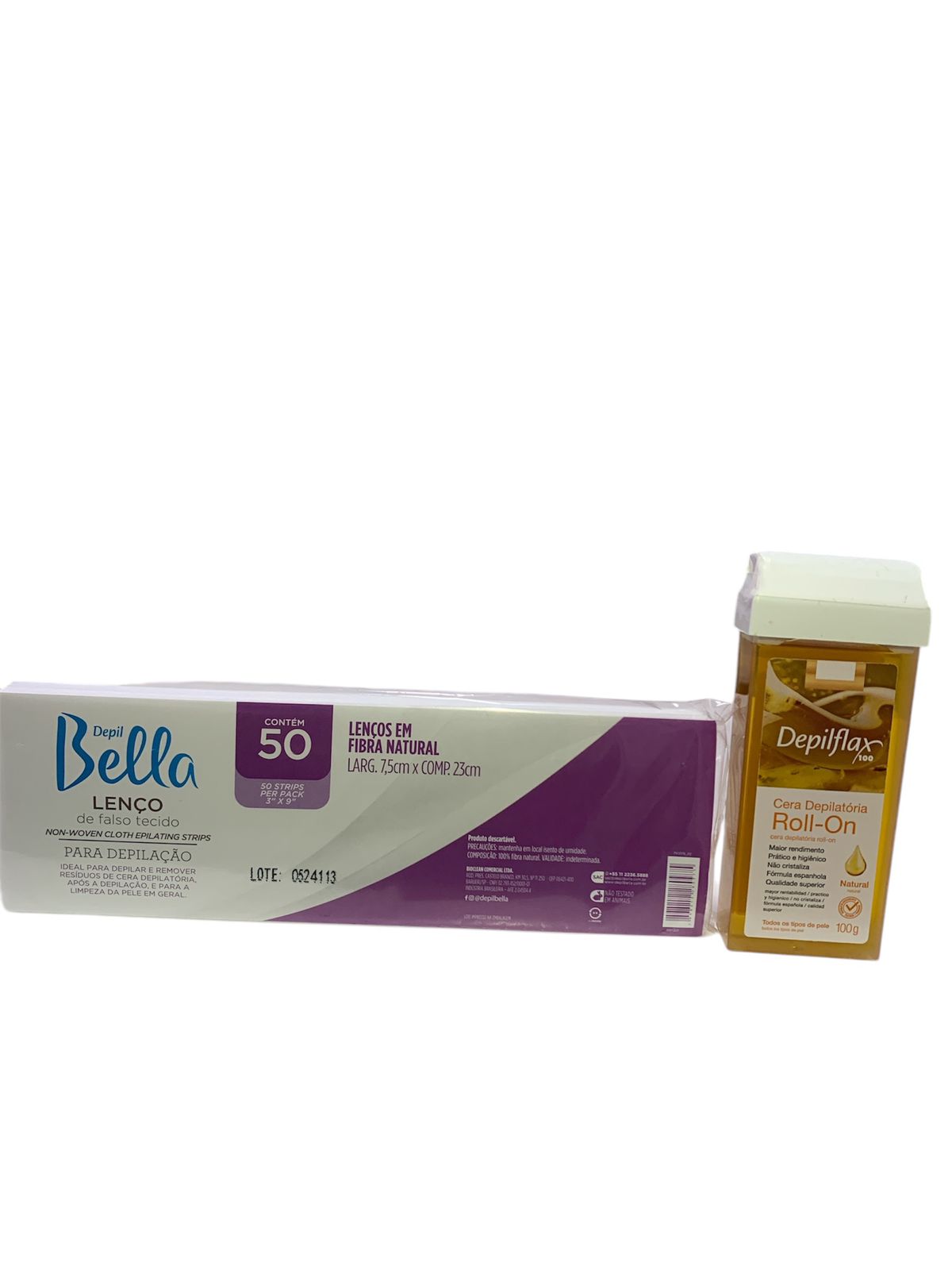 KIt Cera Depilatória Roll-on C/Lenço TNT Depilatório- Depilflax 100g Mamão