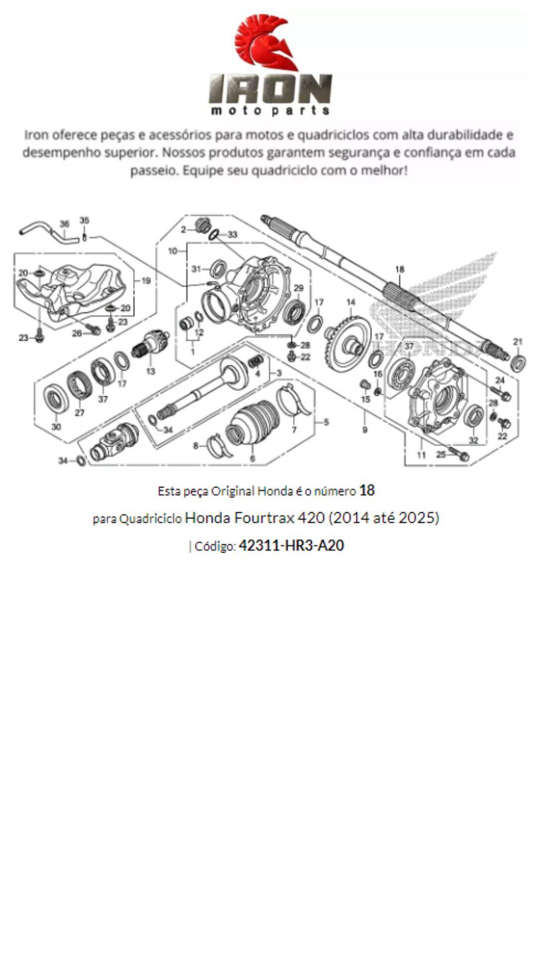 Comprar Eixo Traseiro Honda Fourtrax 420 - 2014 Até 2025 ( 42311