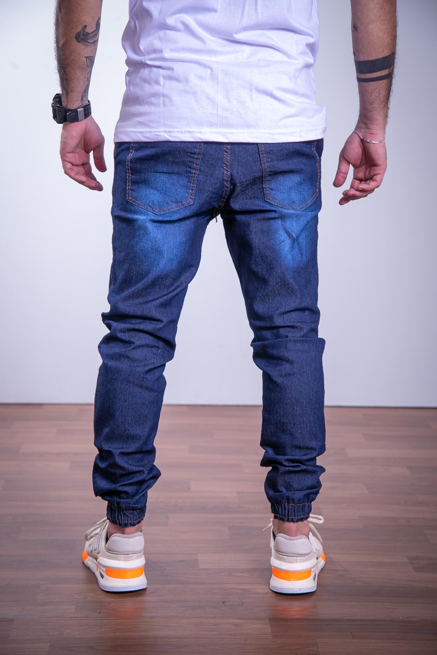 Calça Jogger Jeans Escura Azul - Calças Jogger