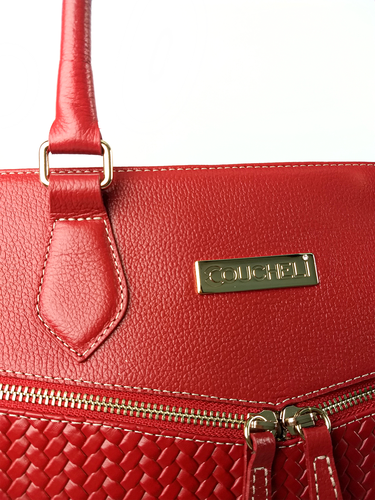 Bolsa Tote Bel - Couro Relax Vermelho c/ Tressê Trança Vermelho