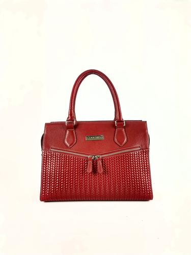 Bolsa Tote Bel - Couro Relax Vermelho c/ Tressê Trança Vermelho