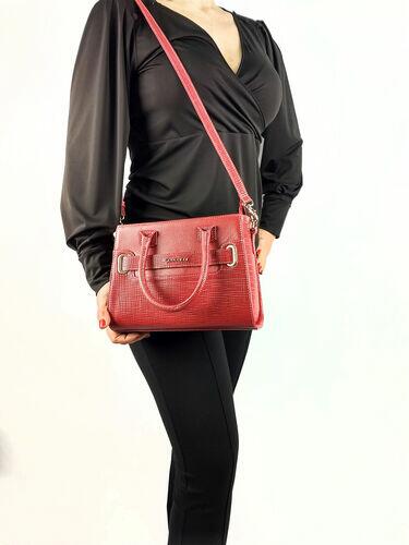 Bolsa Tote Fran - Couro Tressê Francês Vermelho c/ Relax Vermelho