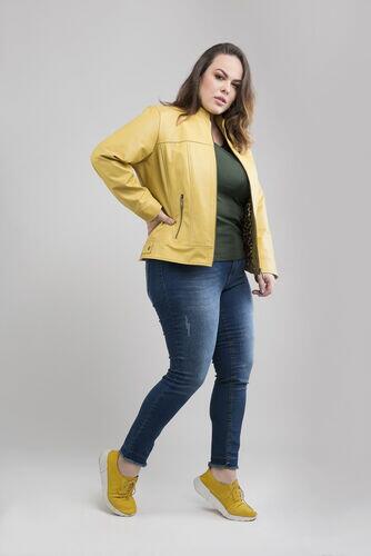 Jaqueta Ciça de Couro Vest Amarelo