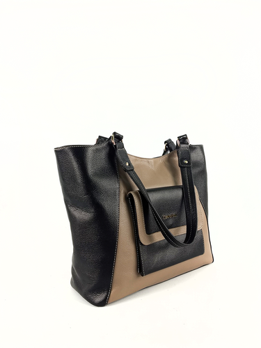 Bolsa Shopping Pri - Couro Relax Preto c/ Bege