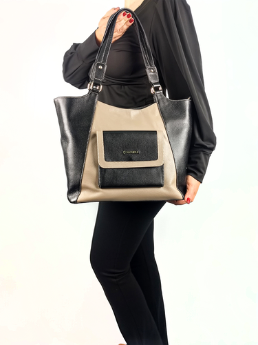 Bolsa Shopping Pri - Couro Relax Preto c/ Bege