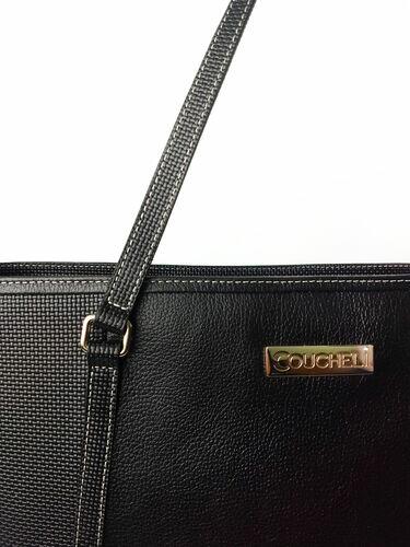 Bolsa Shopping Bia - Couro Tressê Valência Preto c/ Relax Preto