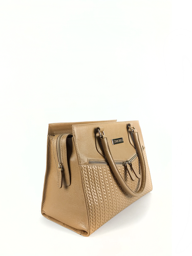 Bolsa Tote Bel - Couro Relax Bege Claro c/ Tressê Trança Bege Claro