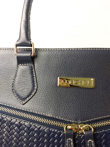 Bolsa Tote Bel - Couro Relax Azul Marinho c/ Tressê Trança Azul Marinho