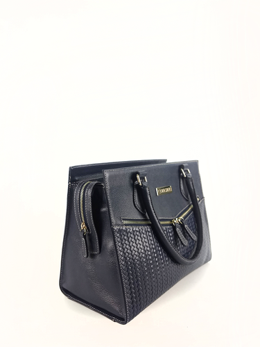 Bolsa Tote Bel - Couro Relax Azul Marinho c/ Tressê Trança Azul Marinho