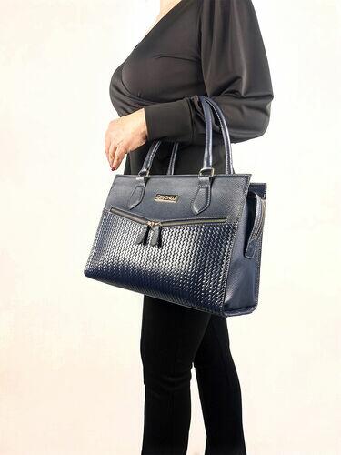 Bolsa Tote Bel - Couro Relax Azul Marinho c/ Tressê Trança Azul Marinho