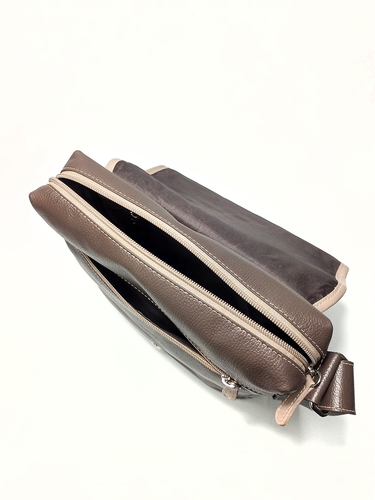 Bolsa Carteiro Duda - Couro Relax Café c/ Bege