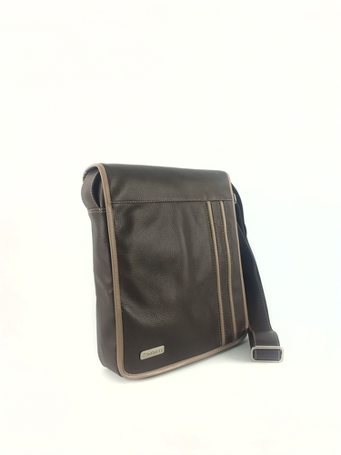 Bolsa Carteiro Duda - Couro Relax Café c/ Bege