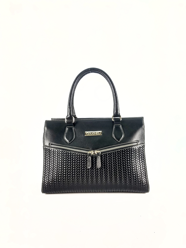 Bolsa Tote Bel - Couro Relax Preto c/ Tressê Trança Preto