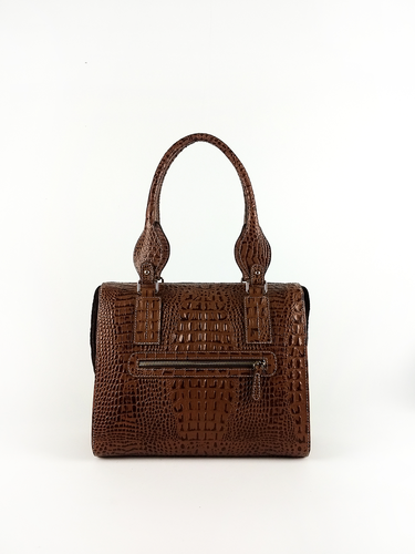 Bolsa Bowling Any - Couro Croco Pinhão c/ Liso Café