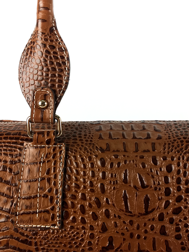 Bolsa Bowling Any - Couro Croco Pinhão c/ Liso Café