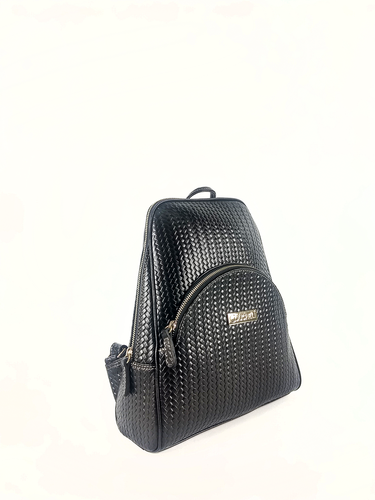 Mochila Vick - Couro Tressê Trança Preto c/ Relax Preto