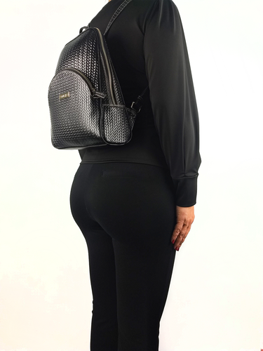 Mochila Vick - Couro Tressê Trança Preto c/ Relax Preto