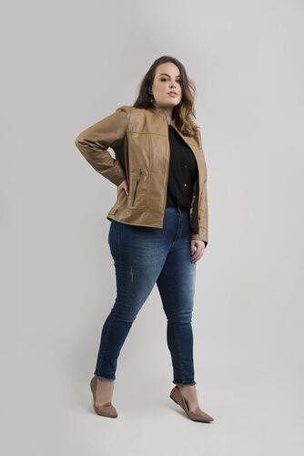 Jaqueta Ciça de Couro Vest Bege