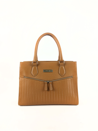 Bolsa Tote Bel - Couro Relax Caramelo c/ Tressê Trança Caramelo