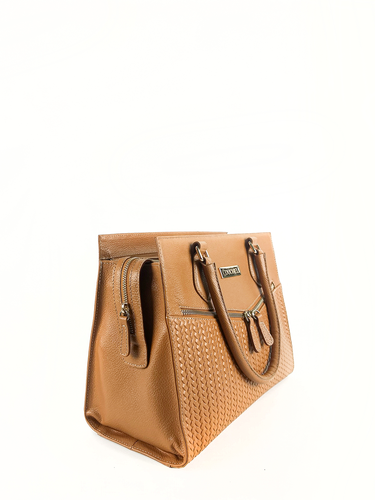 Bolsa Tote Bel - Couro Relax Caramelo c/ Tressê Trança Caramelo