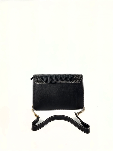 Bolsa Tiracolo Val - Couro Relax Preto c/ Tressê Trança Preto