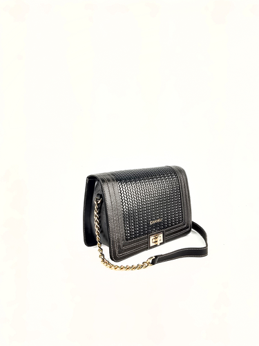 Bolsa Tiracolo Val - Couro Relax Preto c/ Tressê Trança Preto