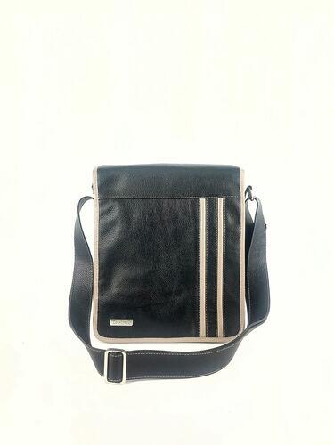Bolsa Carteiro Duda - Couro Relax Preto c/ Bege