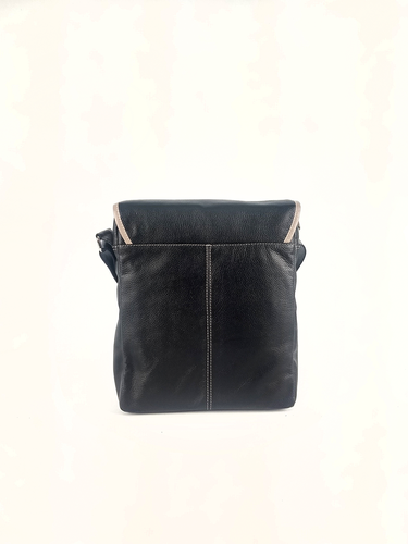 Bolsa Carteiro Duda - Couro Relax Preto c/ Bege