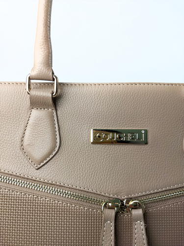 Bolsa Tote Bel - Couro Relax Bege c/ Tressê Valência Bege