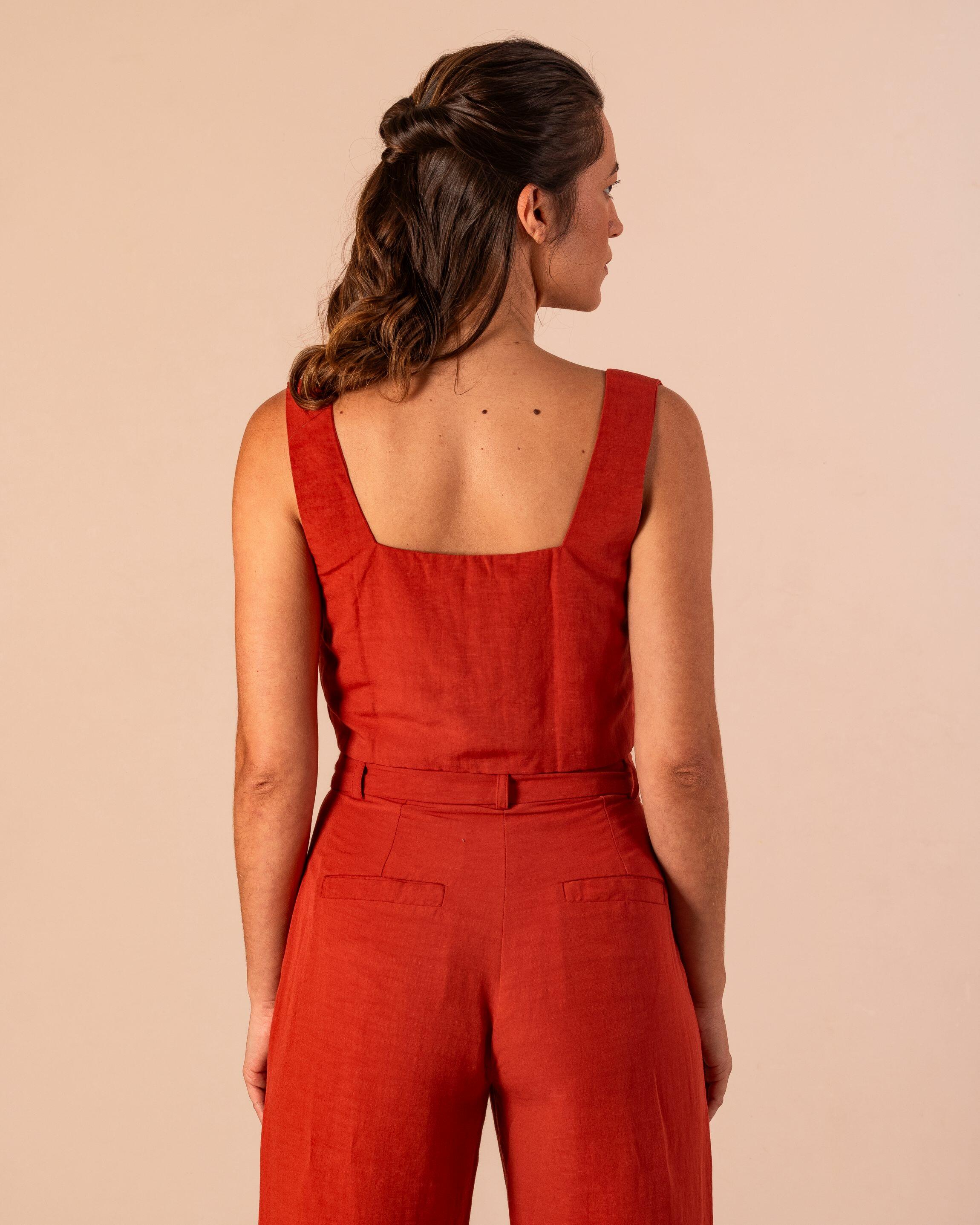 【PROPOSITION】STONE WASH SILK TOP Comprar Top Essencial Linho Tijolo - Tonka