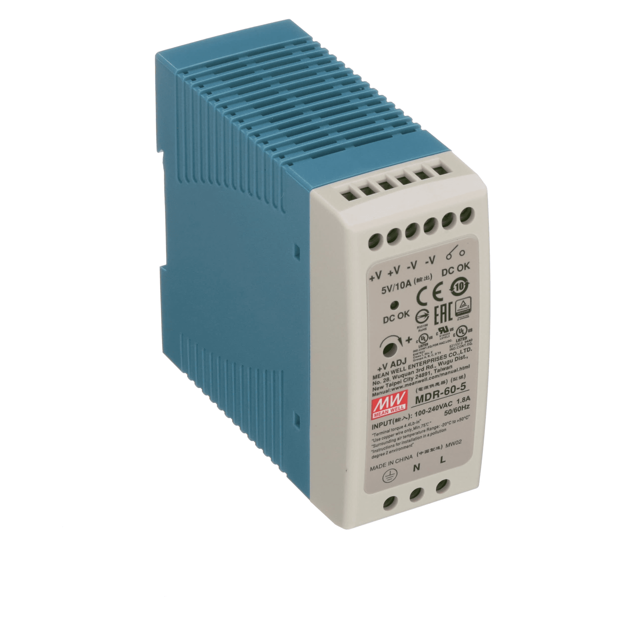 Mean Well MDR-60-5 Bloc D'Alimentation Sur Rail DIN 50W 5V 10A
