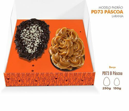 Embalagem para ovo de colher 2 cavidades de 150/250 - Marrom com laranja - Pct. c/ 10 unidades.