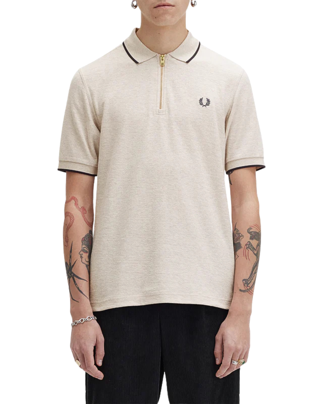 トップス polo swag Camiseta Gola Polo Tricot Texturizada com Ziper Off White 1069