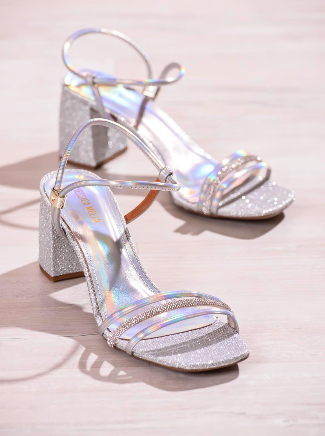 Brilho Salto Alto Com Strass Salto Alto Prata Com Brilho Comprar