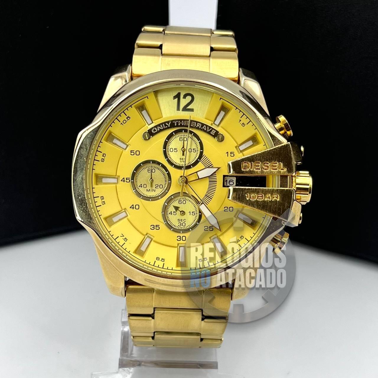 Relógio masculino Diesel 10bar dourado 100% funcional a prova dagua