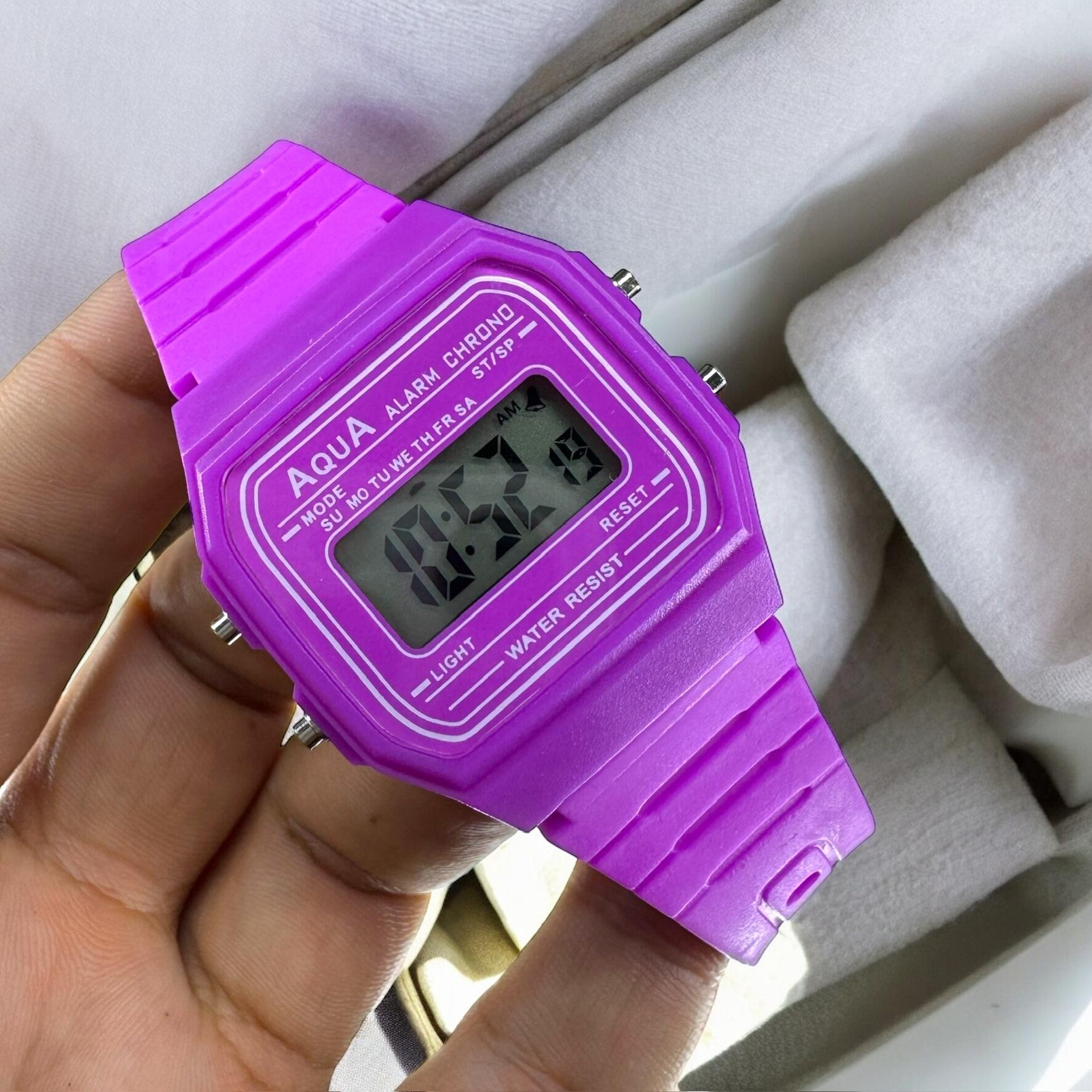 Relógio Feminino Aqua AQ-81 Roxo Transparente - A Prova Dagua
