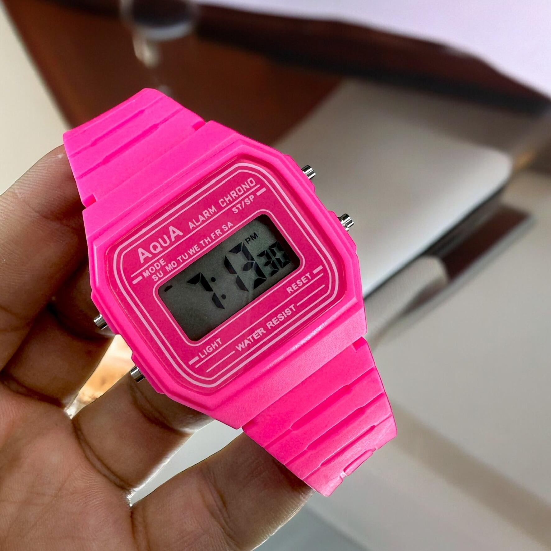 Relógio Feminino Aqua AQ-81 Pink Transparente - A Prova Dagua