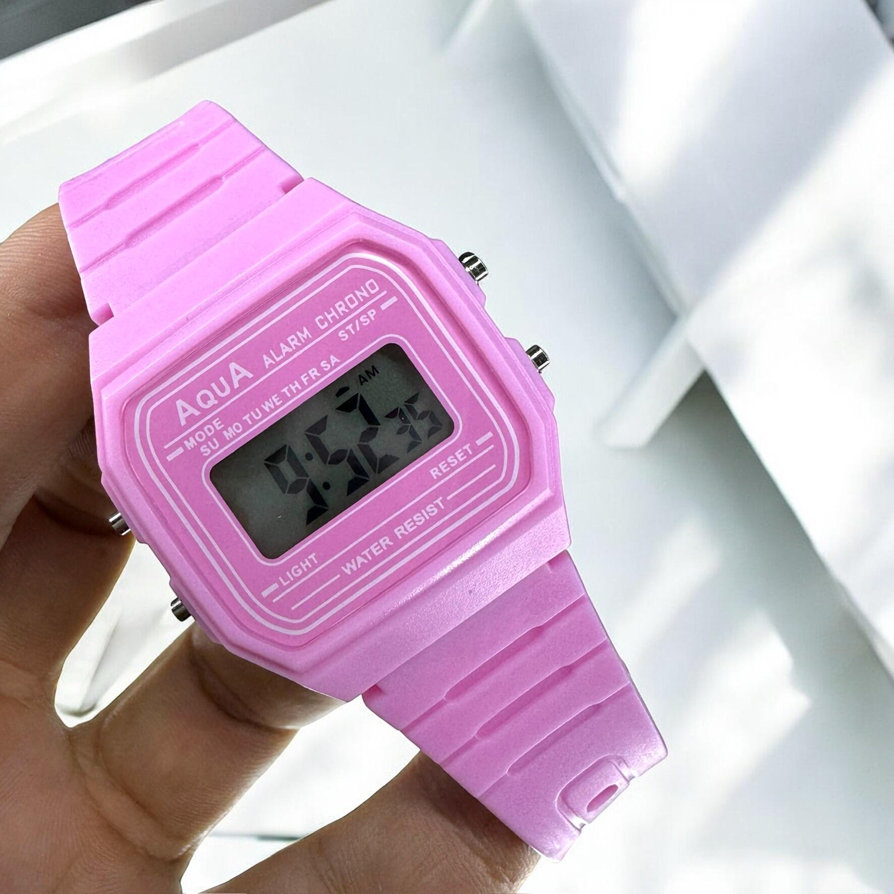 Relógio Feminino Aqua AQ-81 Rosa Claro Transparente - A
