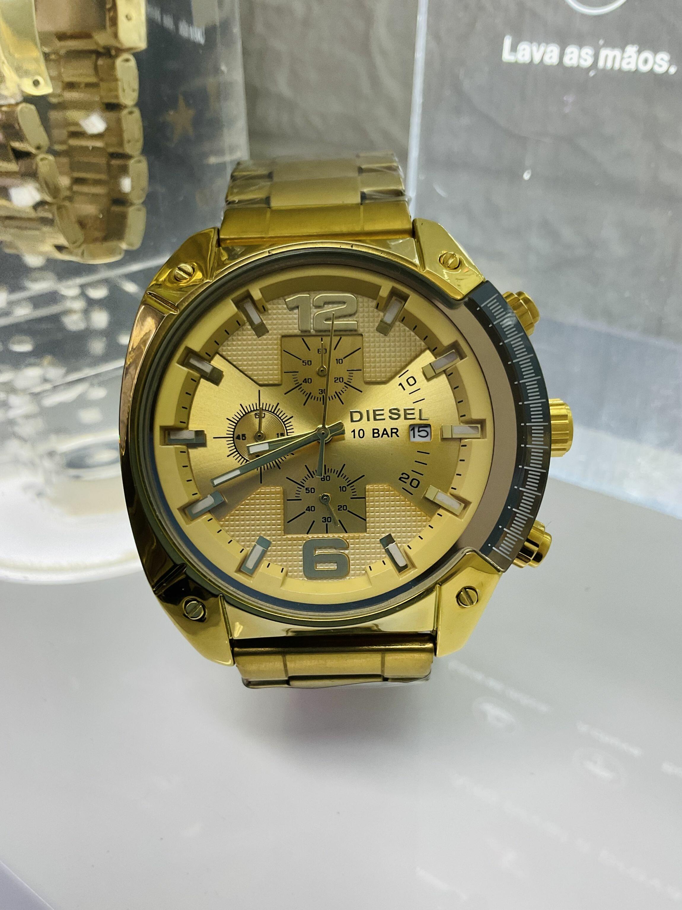 Relógio Dourado Masculino Aço Inox Resistente Respingos