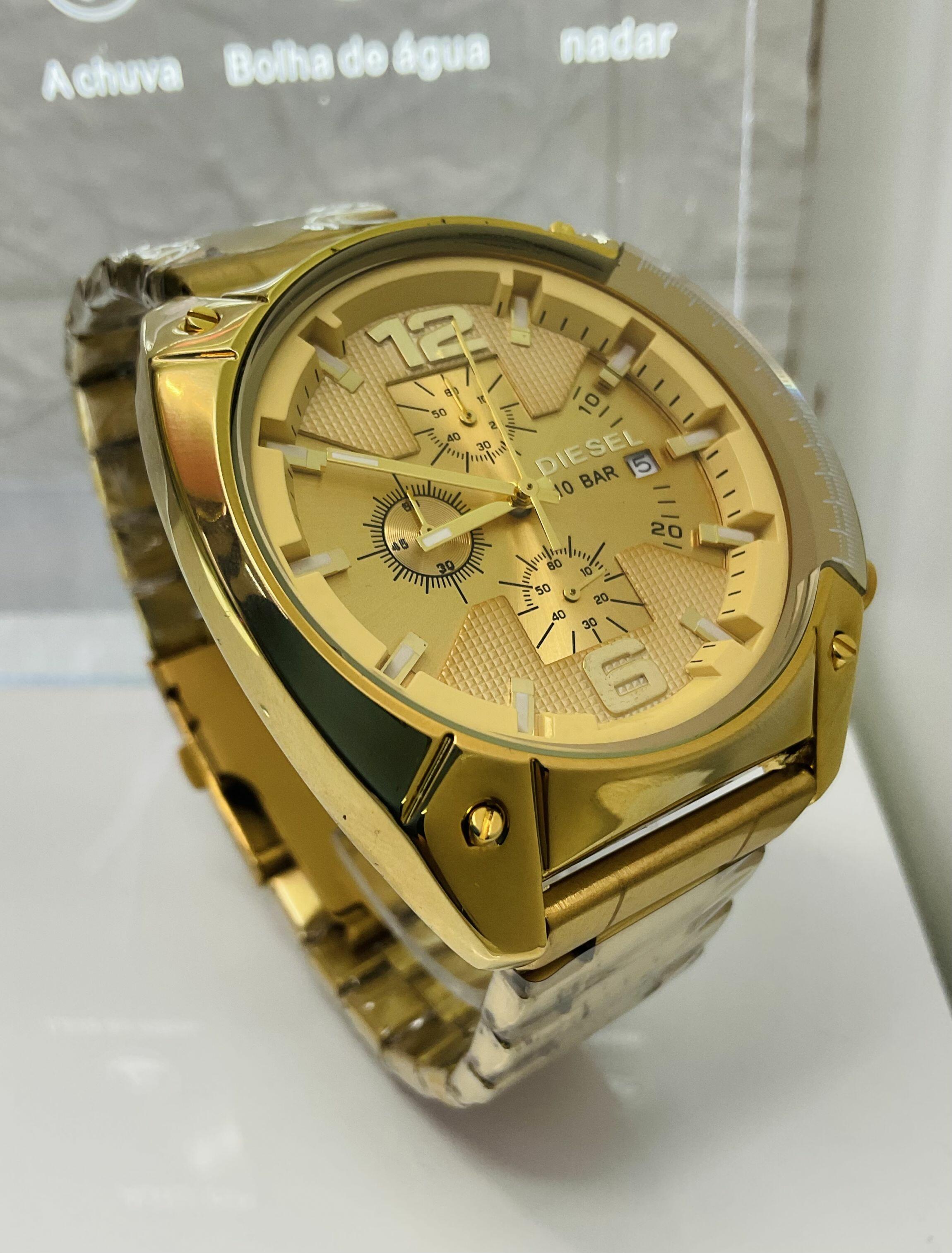 Relógio Dourado Masculino Aço Inox Resistente Respingos