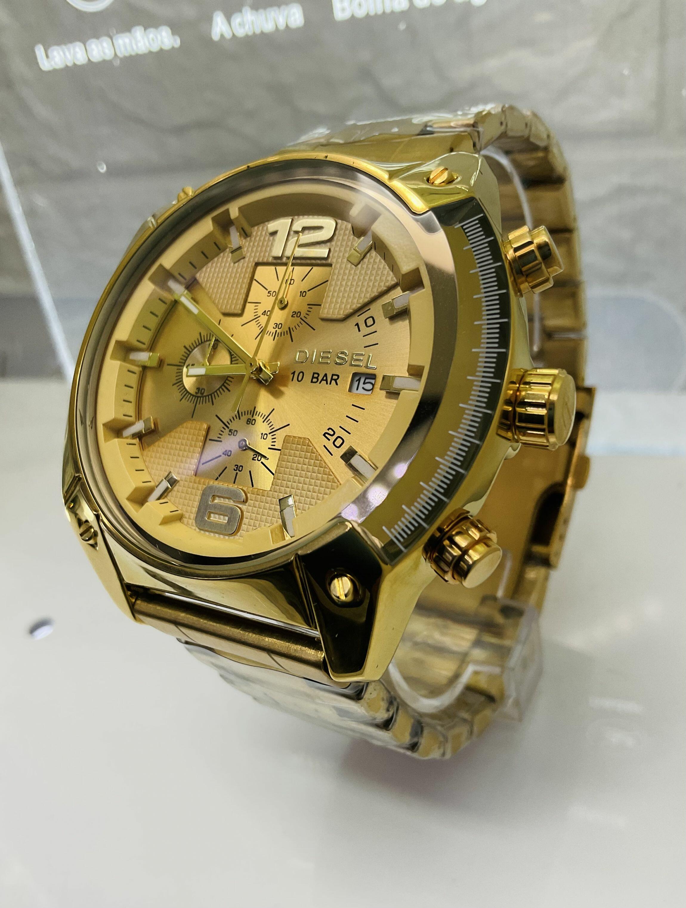 Relógio Dourado Masculino Aço Inox Resistente Respingos