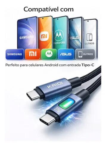Cabo Carregador Rápido 60w Tipo C Led Reforçado Tipo C