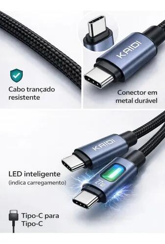 Cabo Carregador Rápido 60w Tipo C Led Reforçado Tipo C