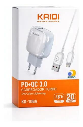 Carregador Turbo 20w Kaidi Kd-106a Usb Cabo Para iPhone Laranja