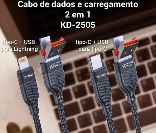 Cabo Carregador 2 Em 1 Turbo 60w Tipo C Tipo C USB