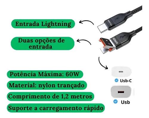 Cabo Carregador 2 Em 1 Turbo 60w Tipo C Tipo C USB